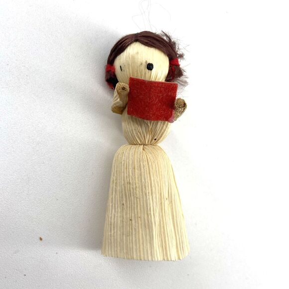 Lot of 4  Vtg Retro Christmas Tree Ornaments 3" Corn Husk Country Girls Cottage - Picture 6 of 7